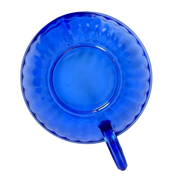 Hazel Atlas Moderntone Cobalt Blue 7-PC Cup and Saucer Trio plus Dinner Plate! - Picture 5 of 7